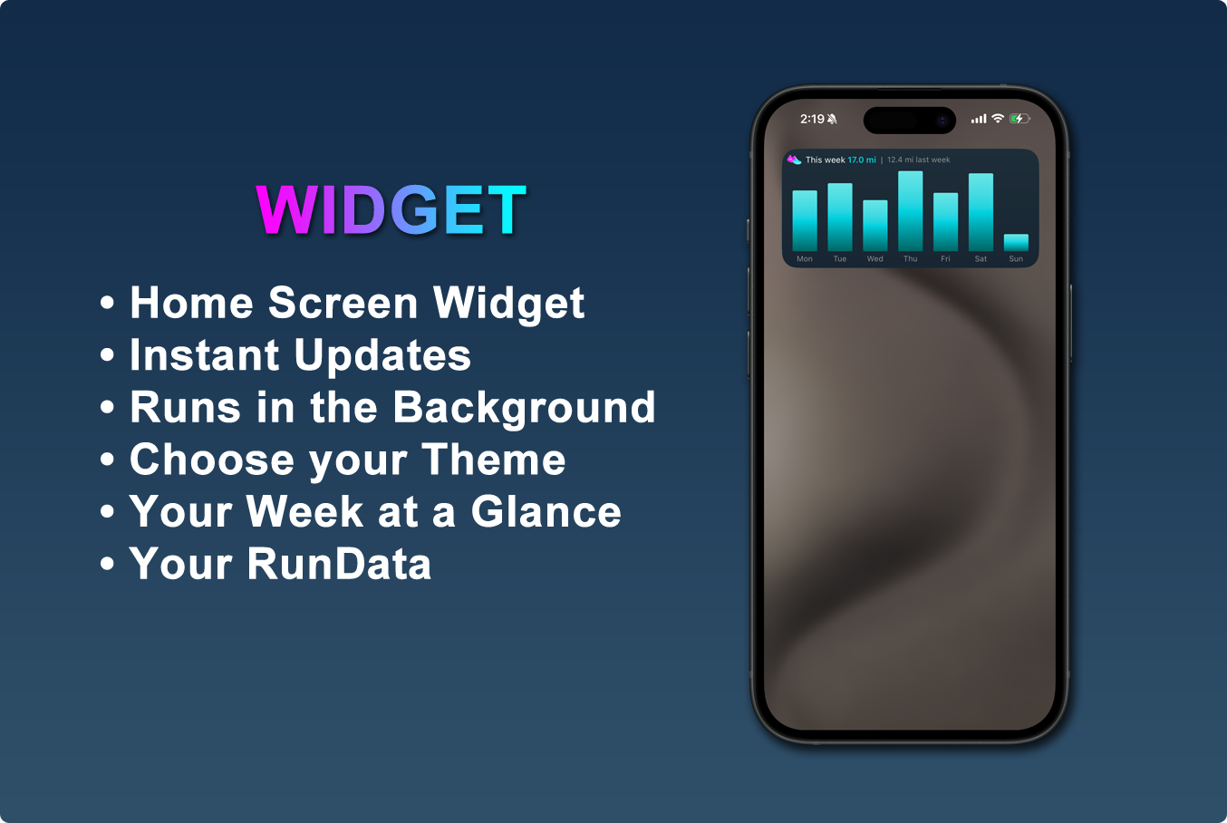 RunData iOS home screen widgets showing running mileage at a glance